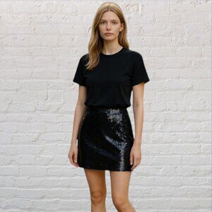 NEW CAROLE LITTLE -- Black Sequined Mini Skirt, Silk, Side Zip, NWTags